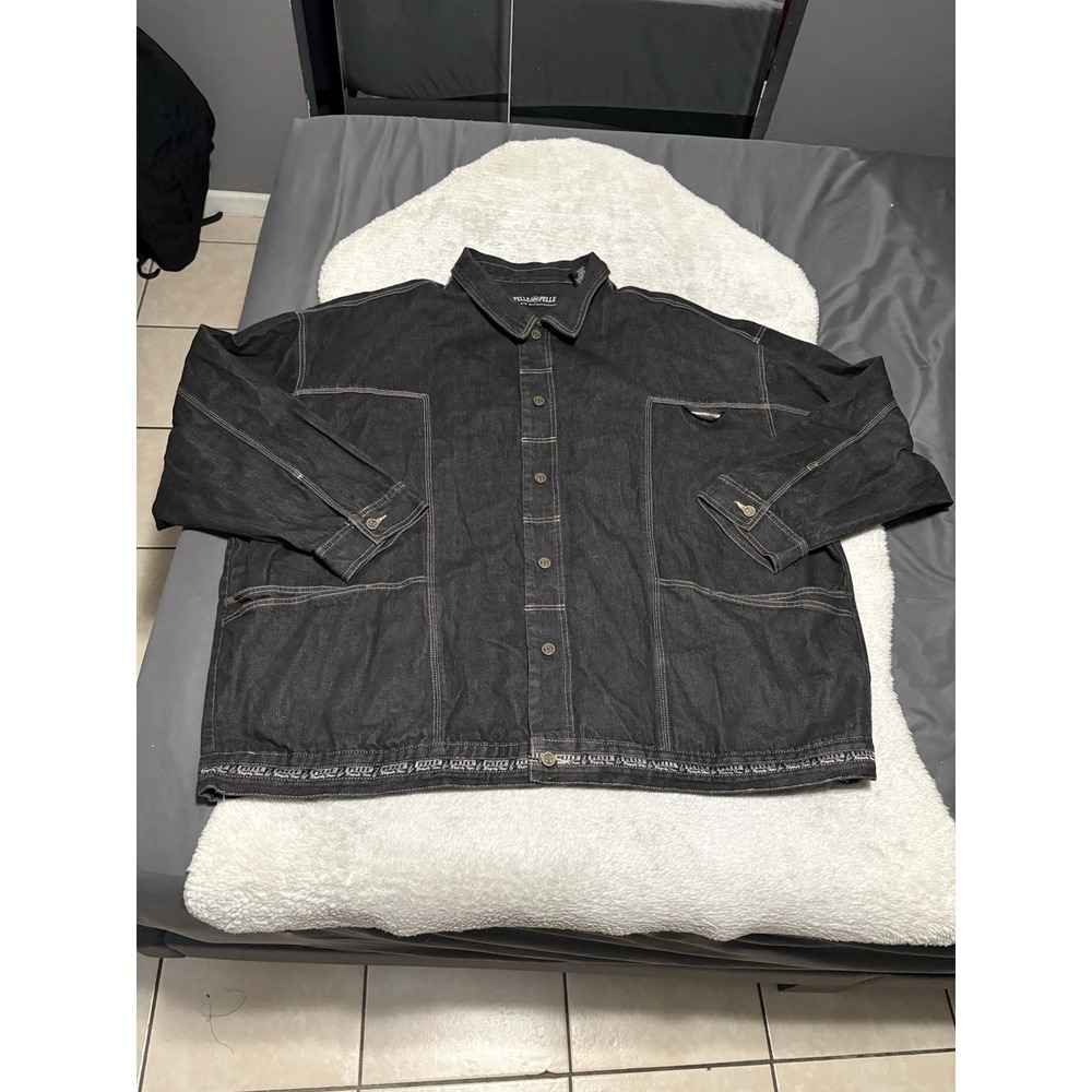 Vintage Y2K‎ Pelle Pelle Marc Buchanan Black Denim Hip Hop Jacket Size 5XL